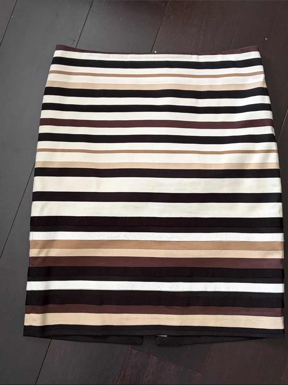 White House Black Market Striped Pencil Skirt in Cream, Black & Brown